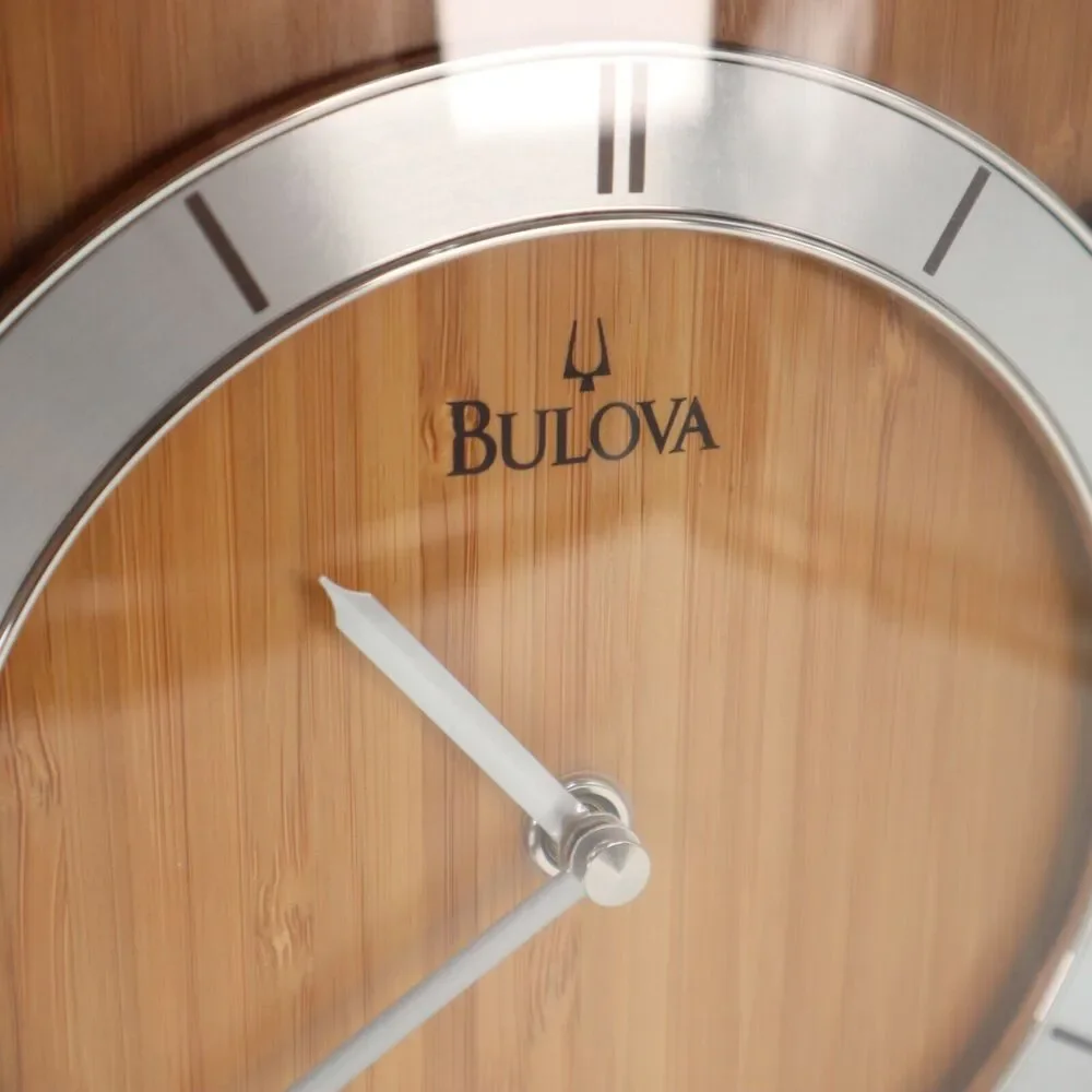 Bulova Empire Bamboo Mantel Clock Quartz 9.5 x 10 Inches Brown Silver